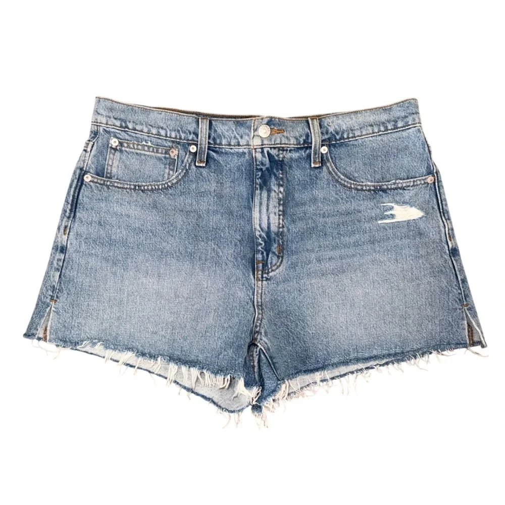 Madewell Relaxed Denim Shorts Women 30 Light Blue Good Distressed Raw Hem